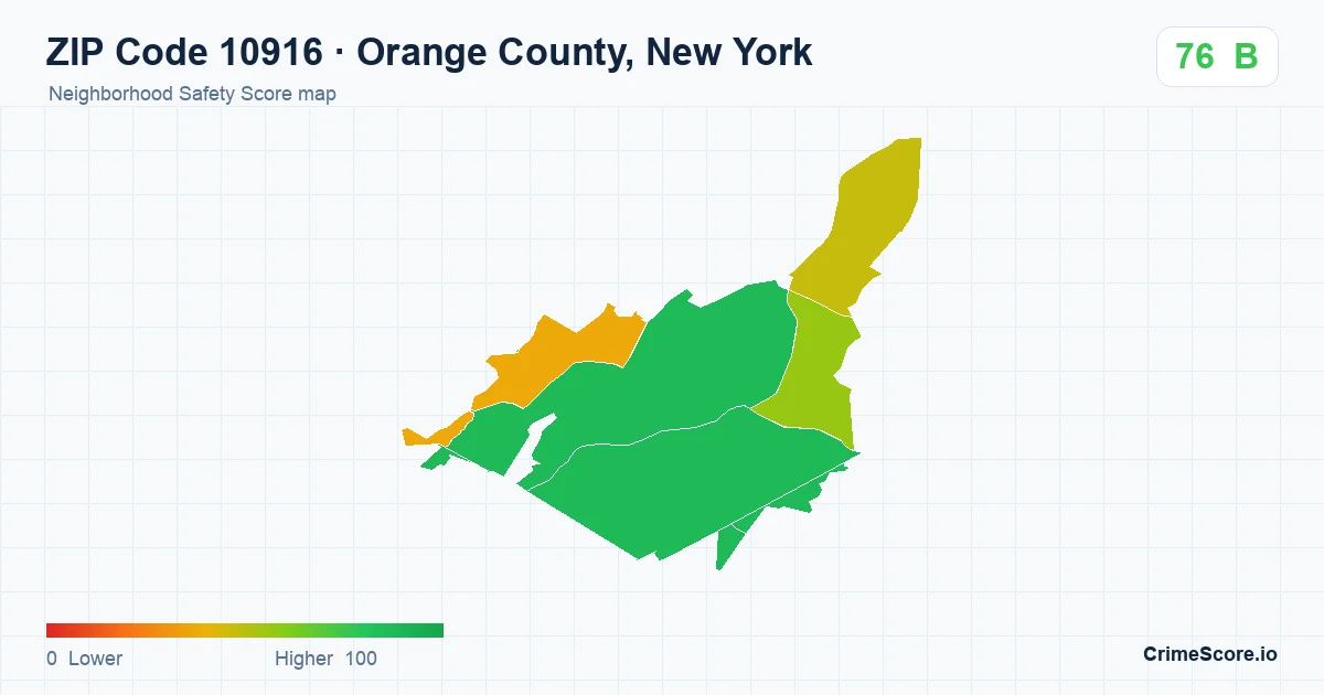 ZIP Code 10916 in Orange County, New York neighborhood Safety Score map