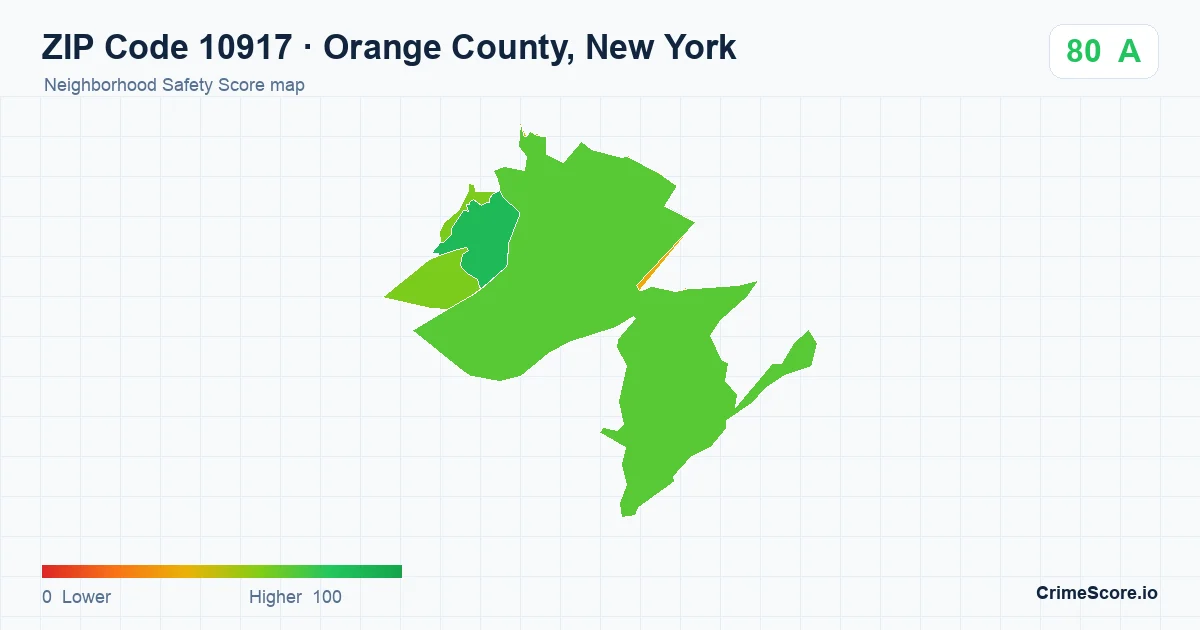 ZIP Code 10917 in Orange County, New York neighborhood Safety Score map