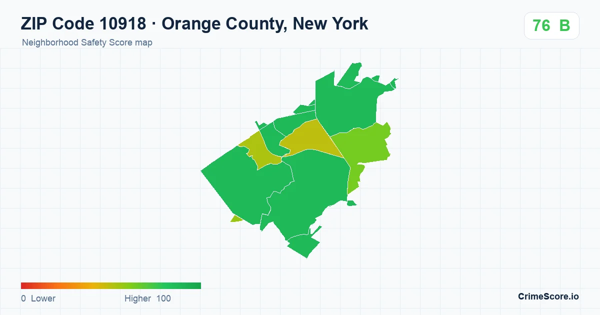 ZIP Code 10918 in Orange County, New York neighborhood Safety Score map