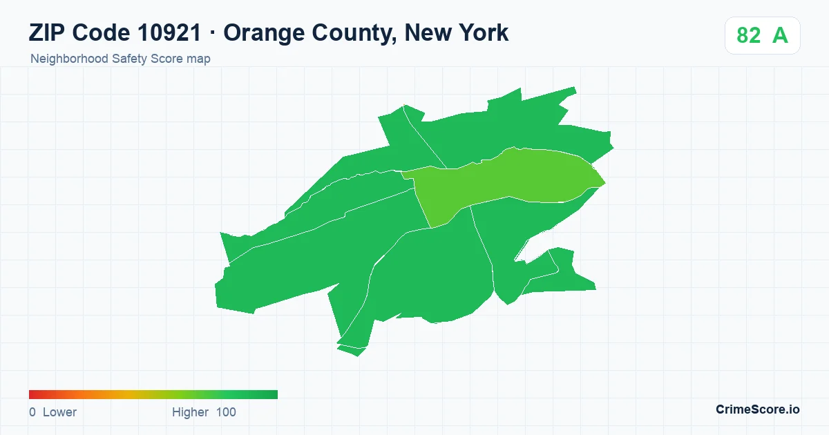 ZIP Code 10921 in Orange County, New York neighborhood Safety Score map