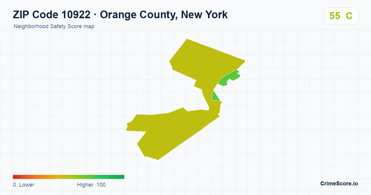 ZIP Code 10922 in Orange County, New York neighborhood Safety Score map