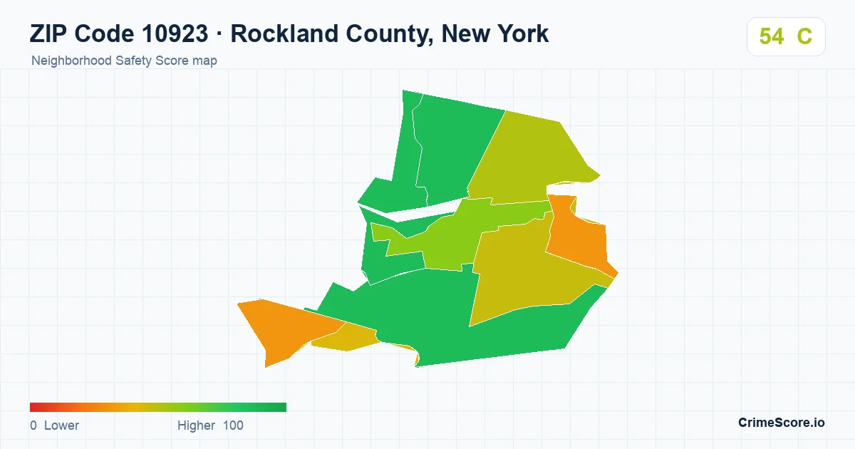 ZIP Code 10923 in Rockland County, New York neighborhood Safety Score map