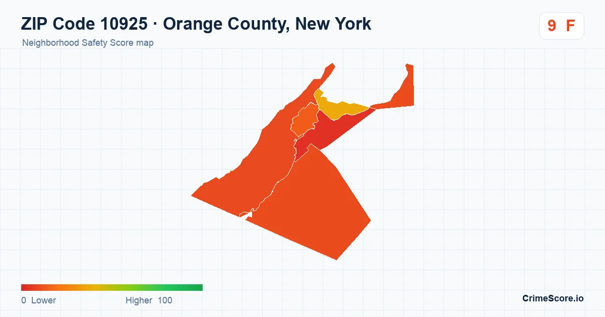 ZIP Code 10925 in Orange County, New York neighborhood Safety Score map
