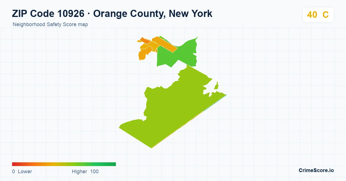ZIP Code 10926 in Orange County, New York neighborhood Safety Score map