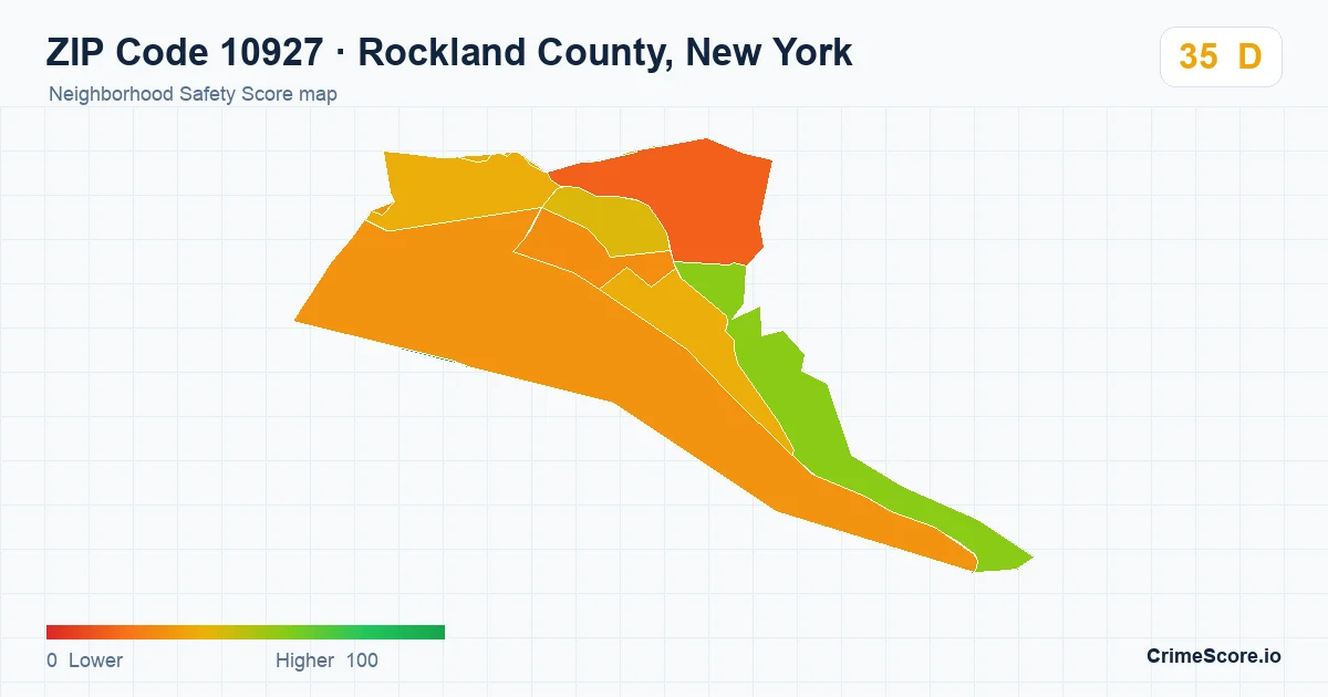 ZIP Code 10927 in Rockland County, New York neighborhood Safety Score map