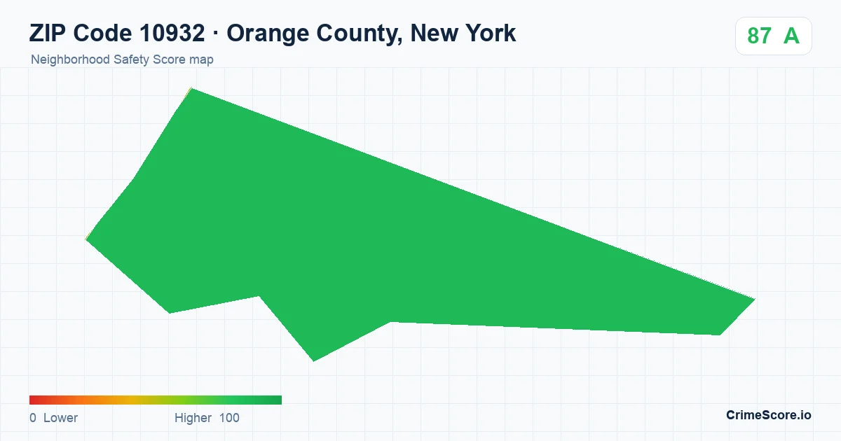 ZIP Code 10932 in Orange County, New York neighborhood Safety Score map
