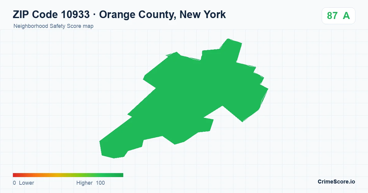 ZIP Code 10933 in Orange County, New York neighborhood Safety Score map