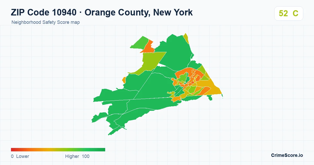 ZIP Code 10940 in Orange County, New York neighborhood Safety Score map