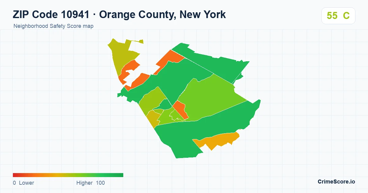 ZIP Code 10941 in Orange County, New York neighborhood Safety Score map