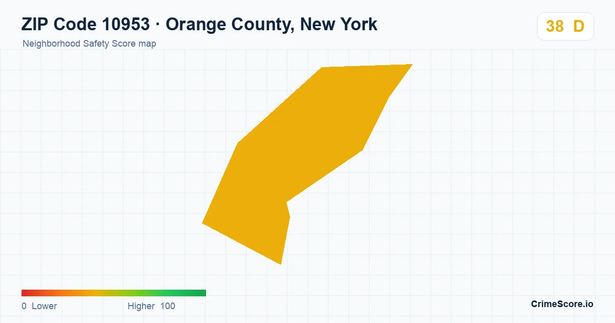ZIP Code 10953 in Orange County, New York neighborhood Safety Score map