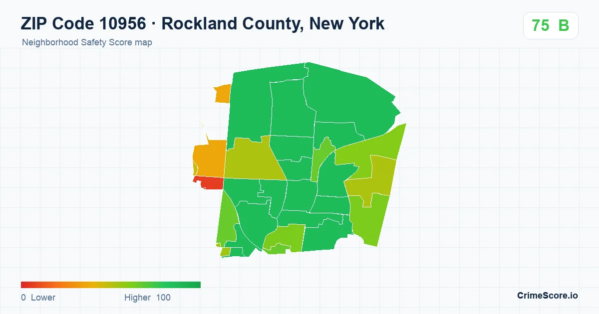 ZIP Code 10956 in Rockland County, New York neighborhood Safety Score map