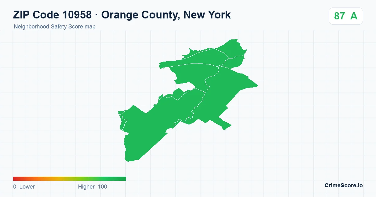 ZIP Code 10958 in Orange County, New York neighborhood Safety Score map