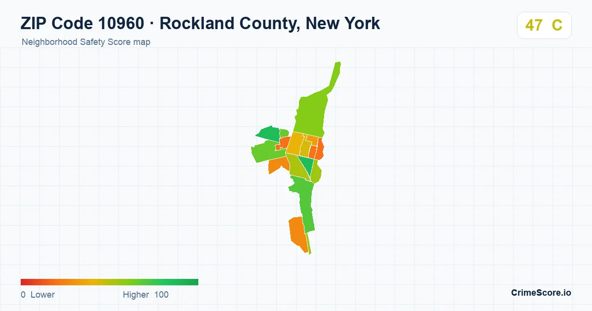 ZIP Code 10960 in Rockland County, New York neighborhood Safety Score map