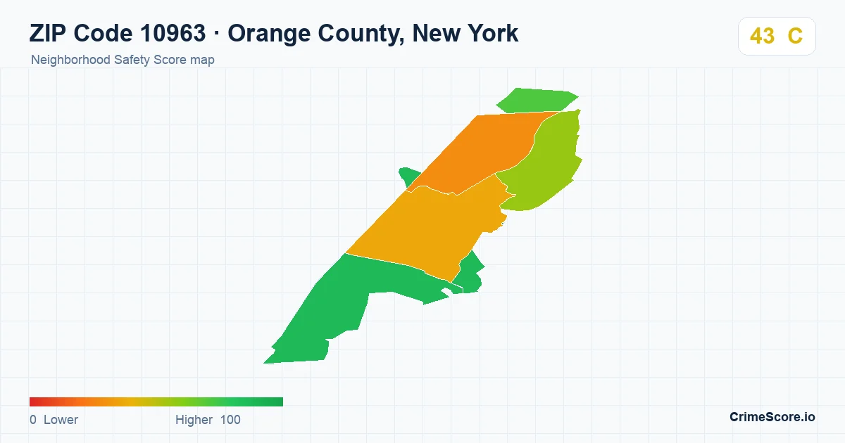 ZIP Code 10963 in Orange County, New York neighborhood Safety Score map