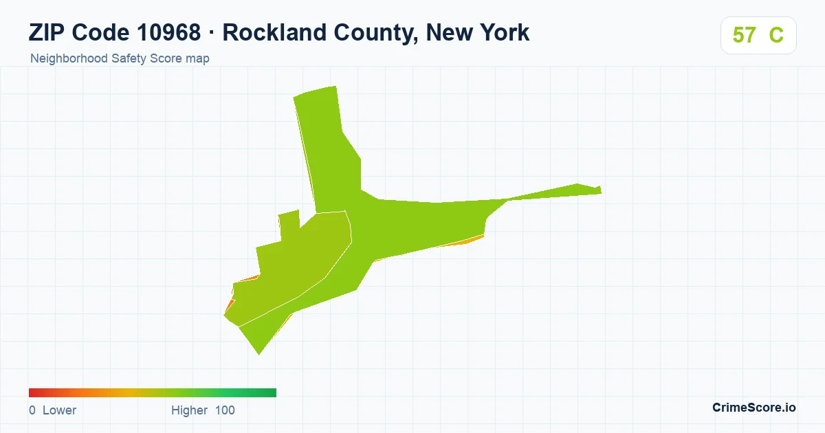 ZIP Code 10968 in Rockland County, New York neighborhood Safety Score map