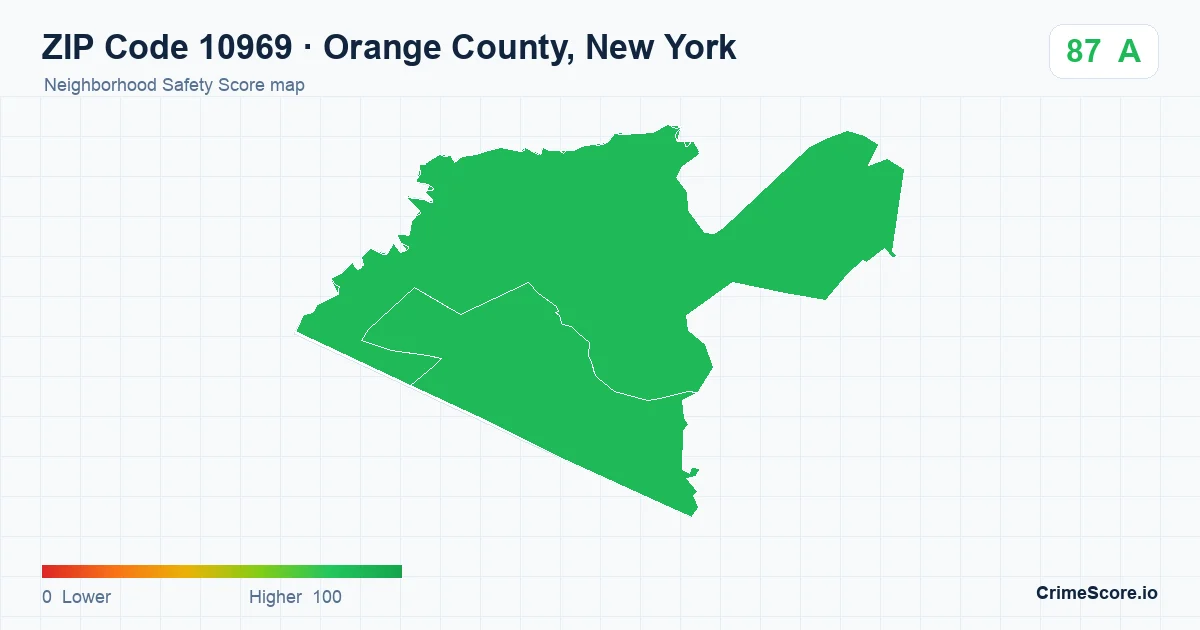 ZIP Code 10969 in Orange County, New York neighborhood Safety Score map