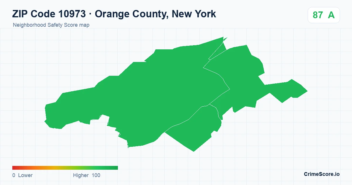 ZIP Code 10973 in Orange County, New York neighborhood Safety Score map