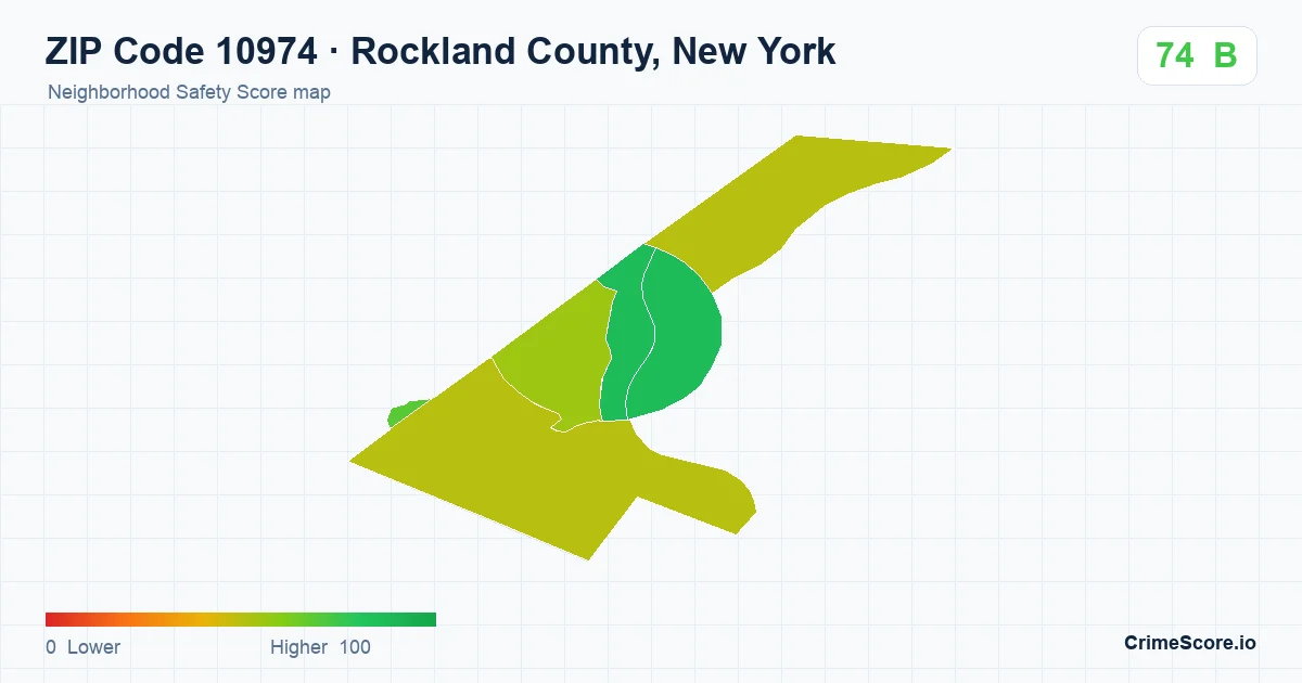 ZIP Code 10974 in Rockland County, New York neighborhood Safety Score map