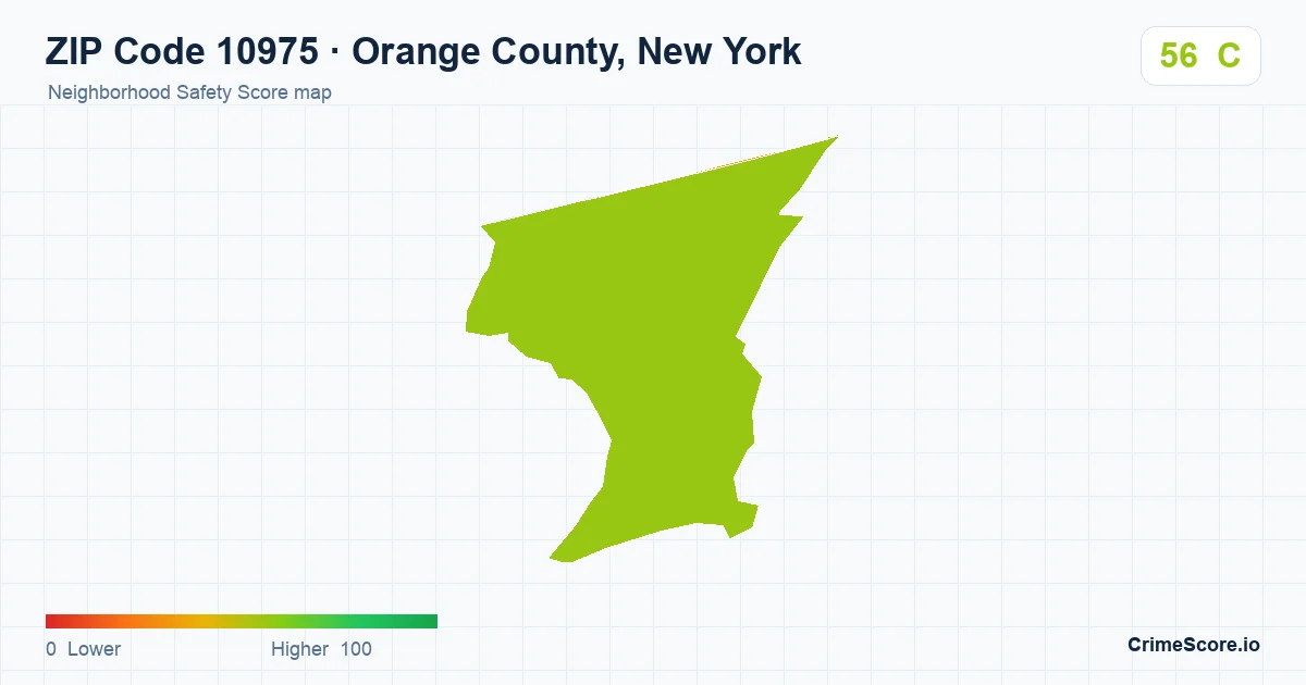 ZIP Code 10975 in Orange County, New York neighborhood Safety Score map