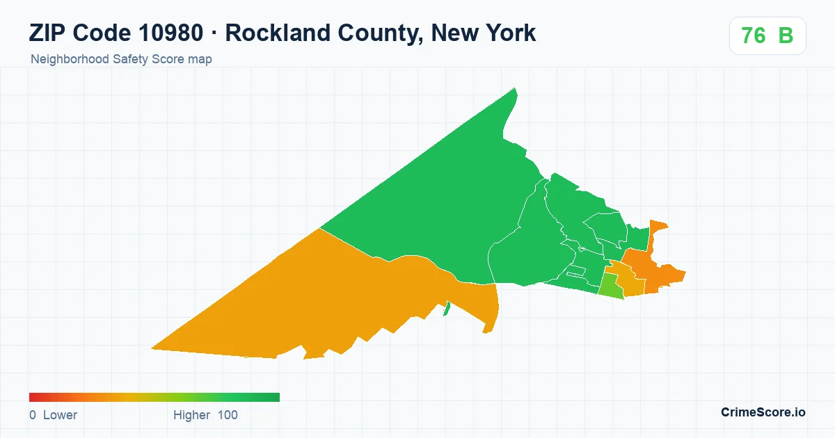ZIP Code 10980 in Rockland County, New York neighborhood Safety Score map