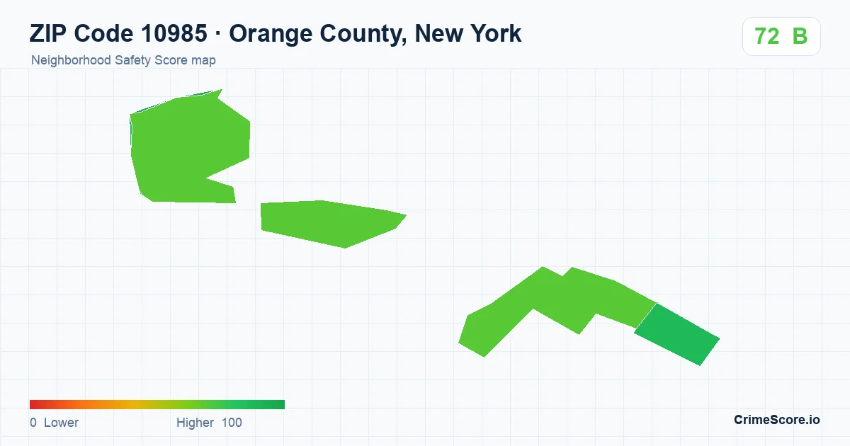 ZIP Code 10985 in Orange County, New York neighborhood Safety Score map
