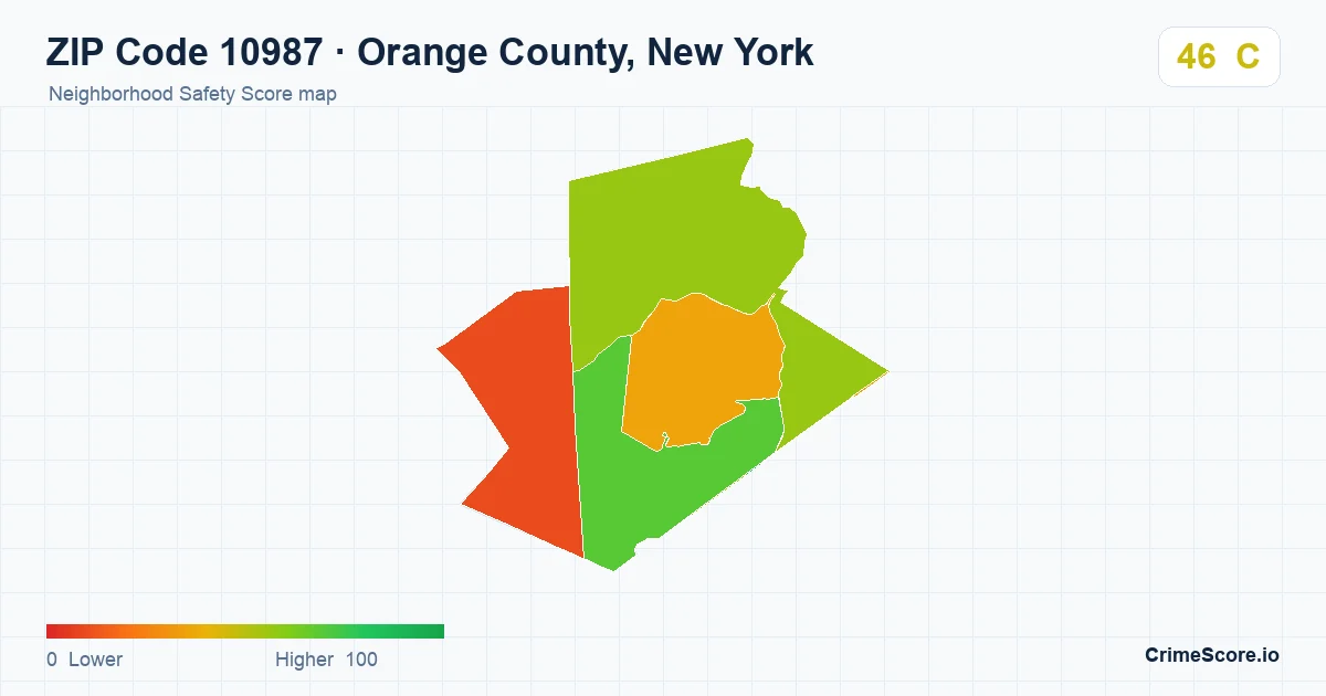 ZIP Code 10987 in Orange County, New York neighborhood Safety Score map