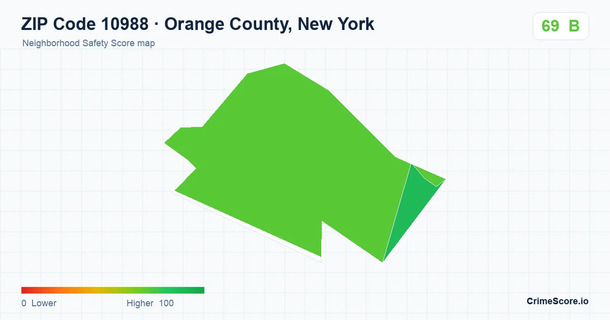 ZIP Code 10988 in Orange County, New York neighborhood Safety Score map