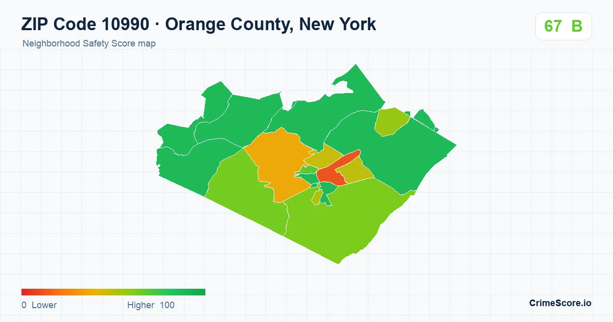 ZIP Code 10990 in Orange County, New York neighborhood Safety Score map