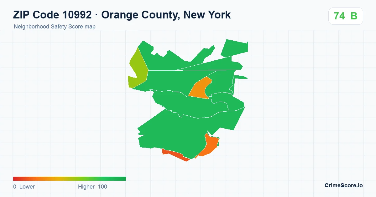 ZIP Code 10992 in Orange County, New York neighborhood Safety Score map