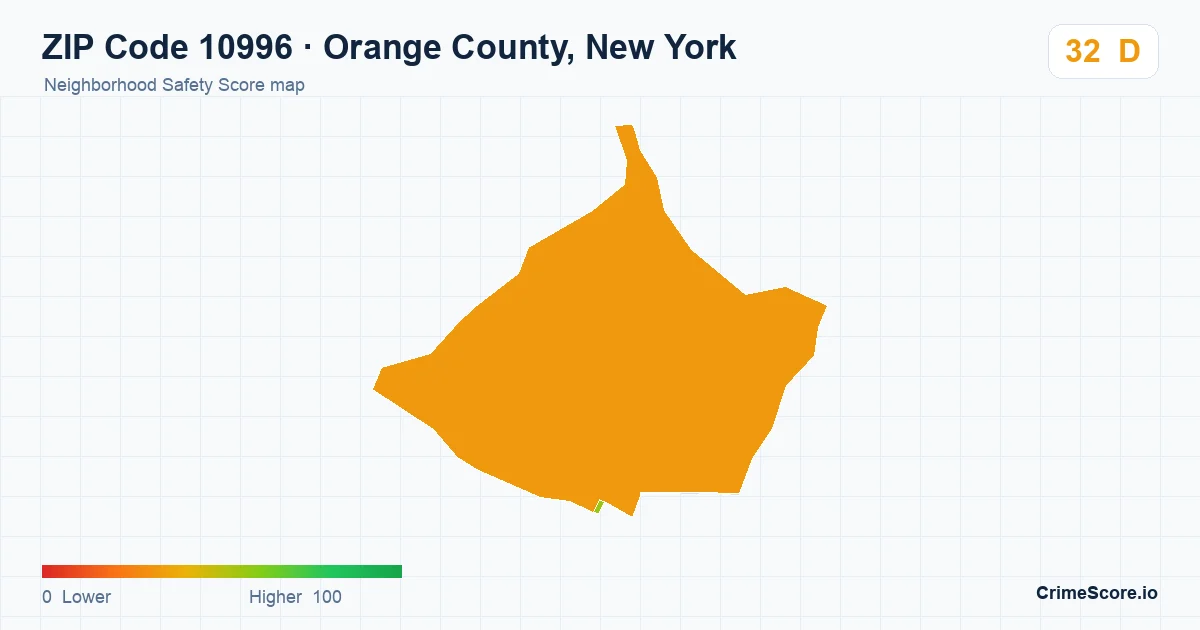 ZIP Code 10996 in Orange County, New York neighborhood Safety Score map