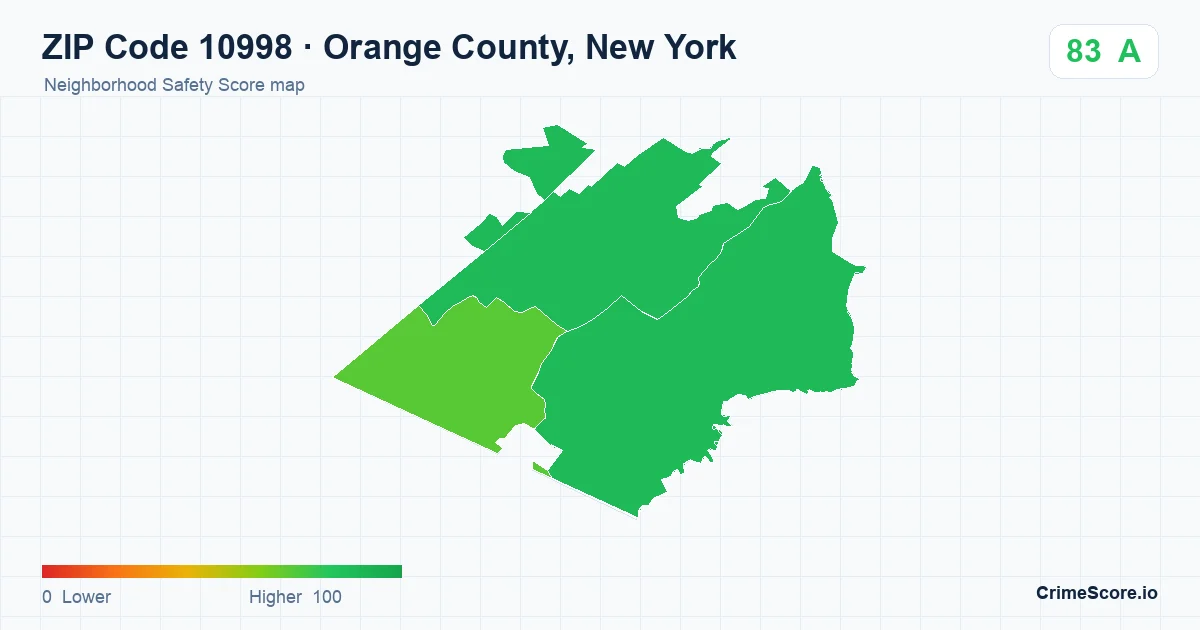 ZIP Code 10998 in Orange County, New York neighborhood Safety Score map