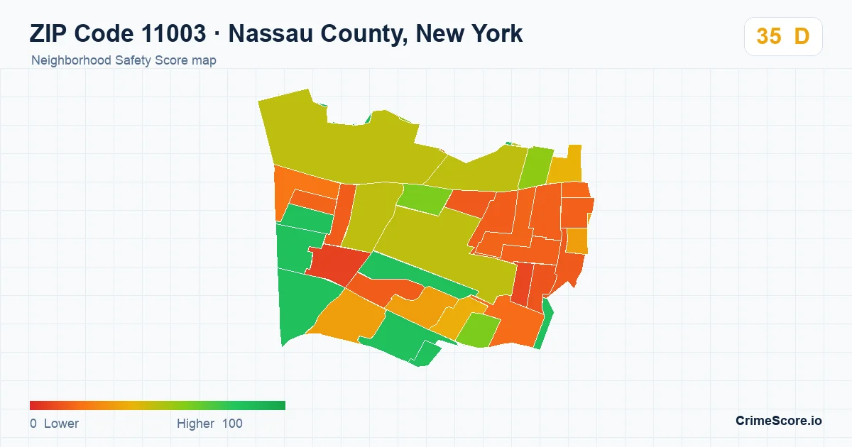 ZIP Code 11003 in Nassau County, New York neighborhood Safety Score map