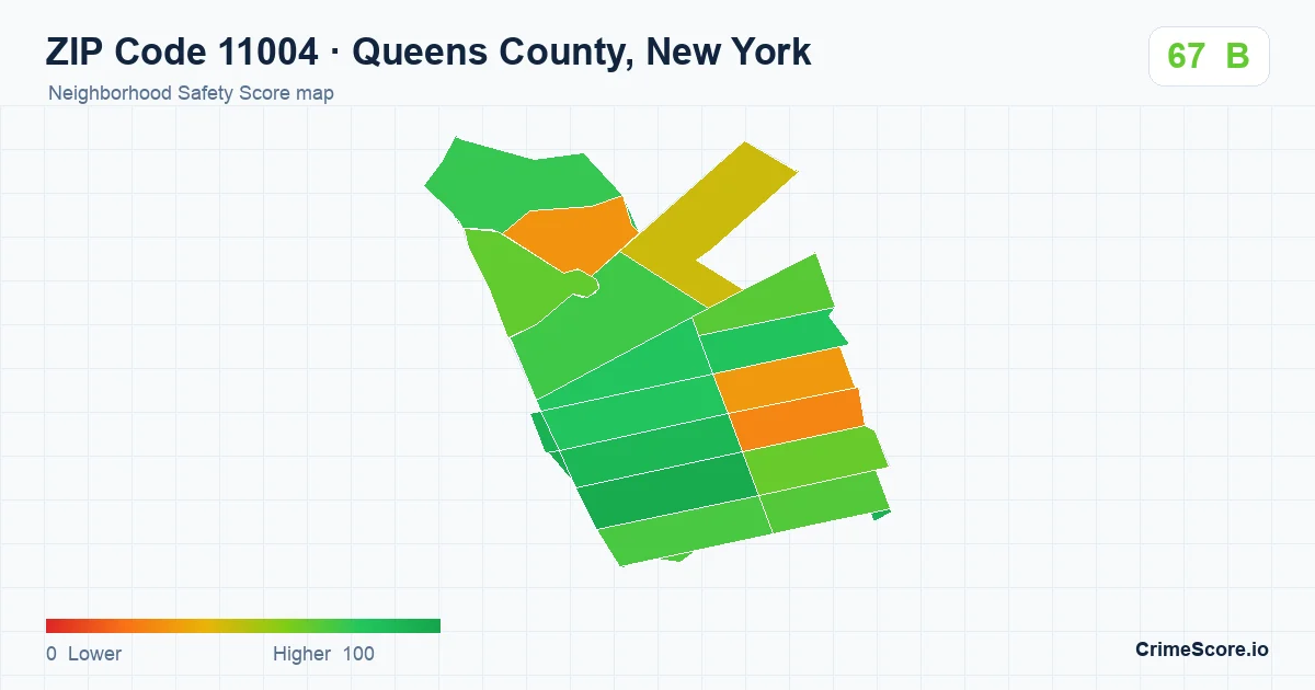 ZIP Code 11004 in Queens County, New York neighborhood Safety Score map