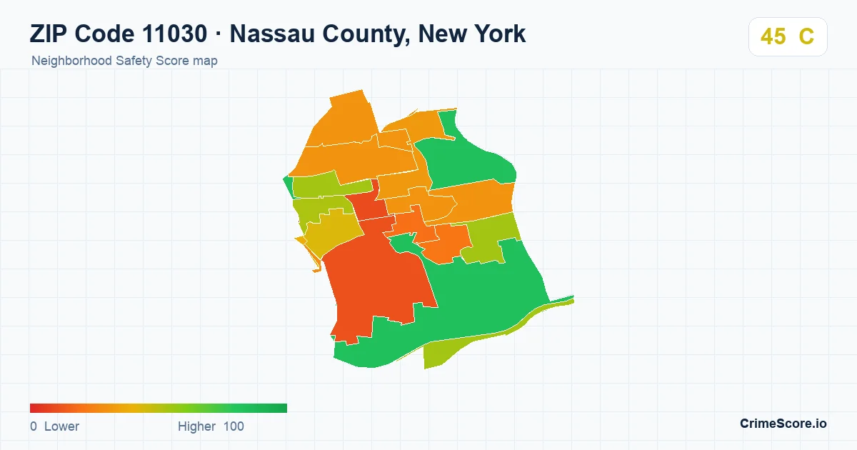ZIP Code 11030 in Nassau County, New York neighborhood Safety Score map