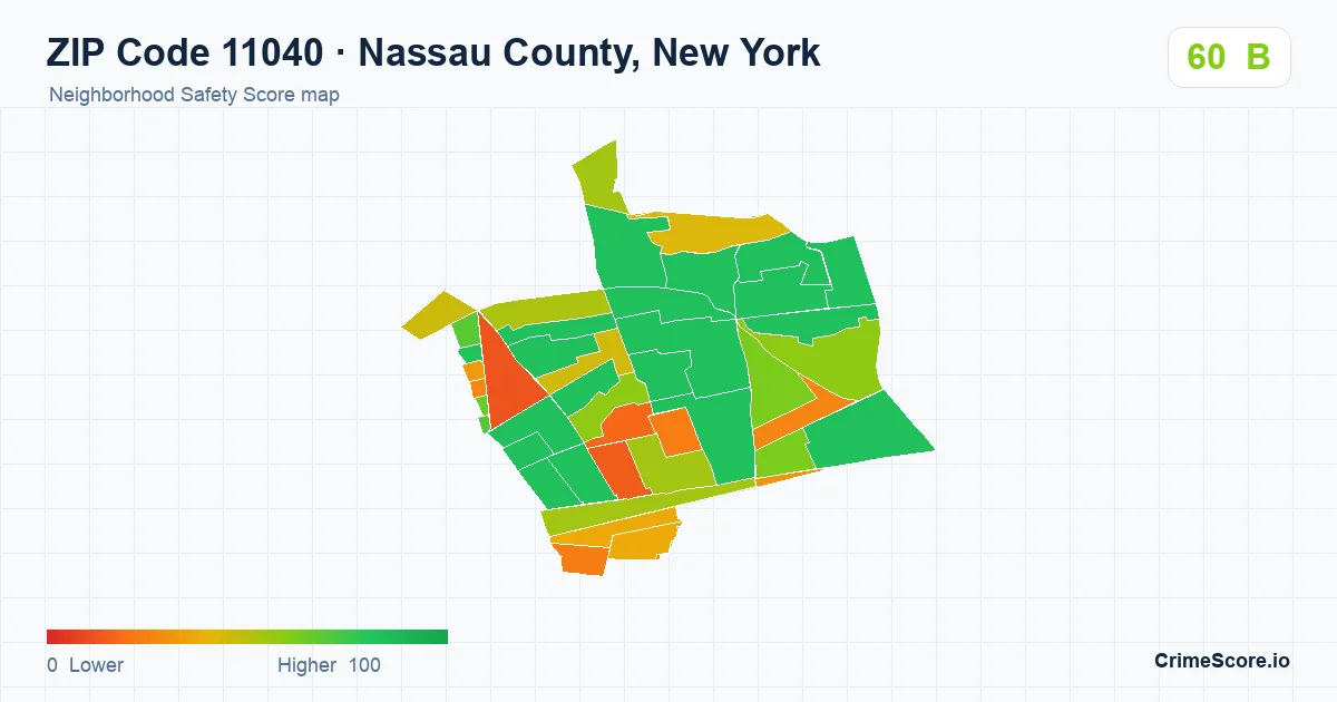 ZIP Code 11040 in Nassau County, New York neighborhood Safety Score map