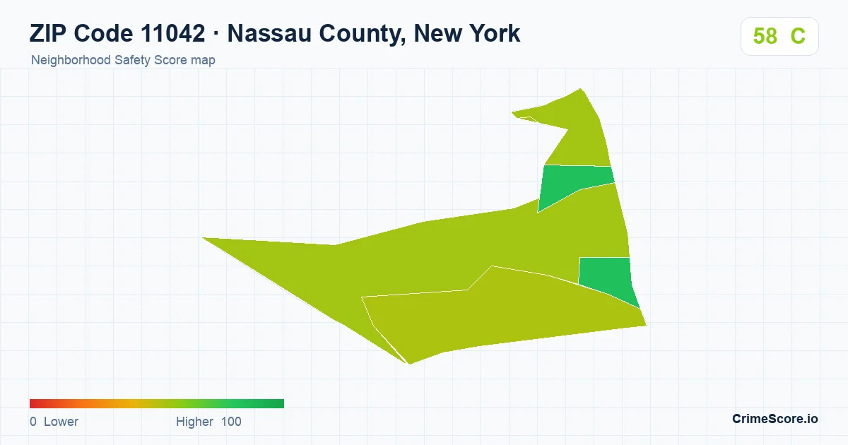 ZIP Code 11042 in Nassau County, New York neighborhood Safety Score map