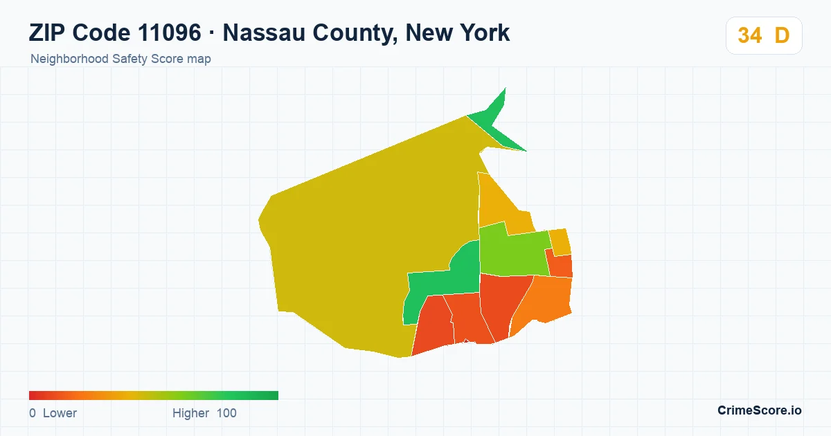 ZIP Code 11096 in Nassau County, New York neighborhood Safety Score map