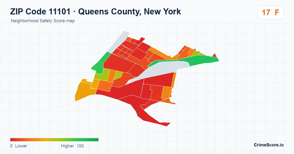 ZIP Code 11101 in Queens County, New York neighborhood Safety Score map