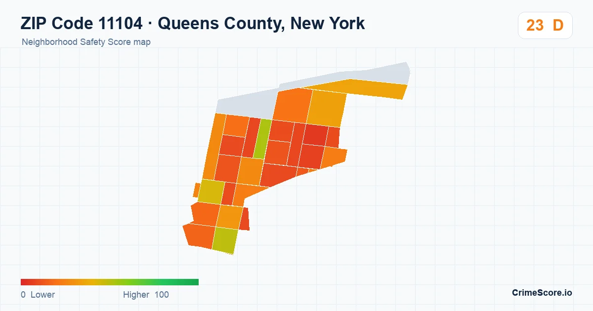ZIP Code 11104 in Queens County, New York neighborhood Safety Score map