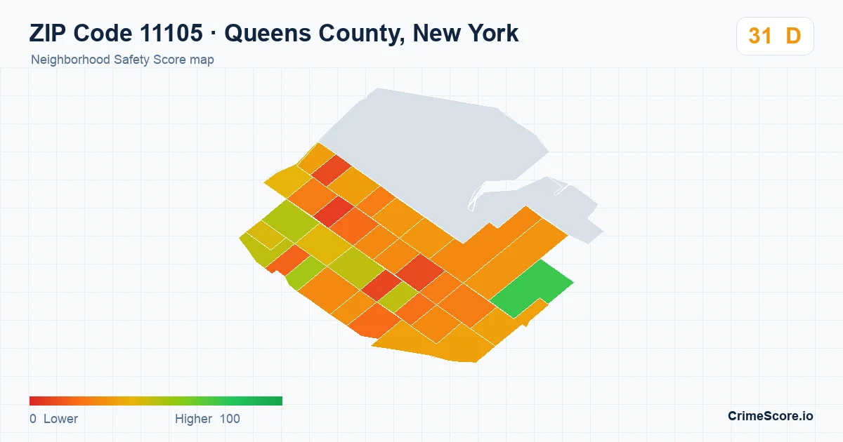 ZIP Code 11105 in Queens County, New York neighborhood Safety Score map