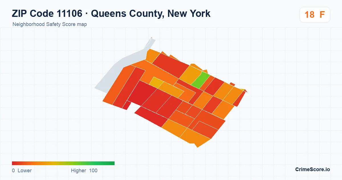 ZIP Code 11106 in Queens County, New York neighborhood Safety Score map