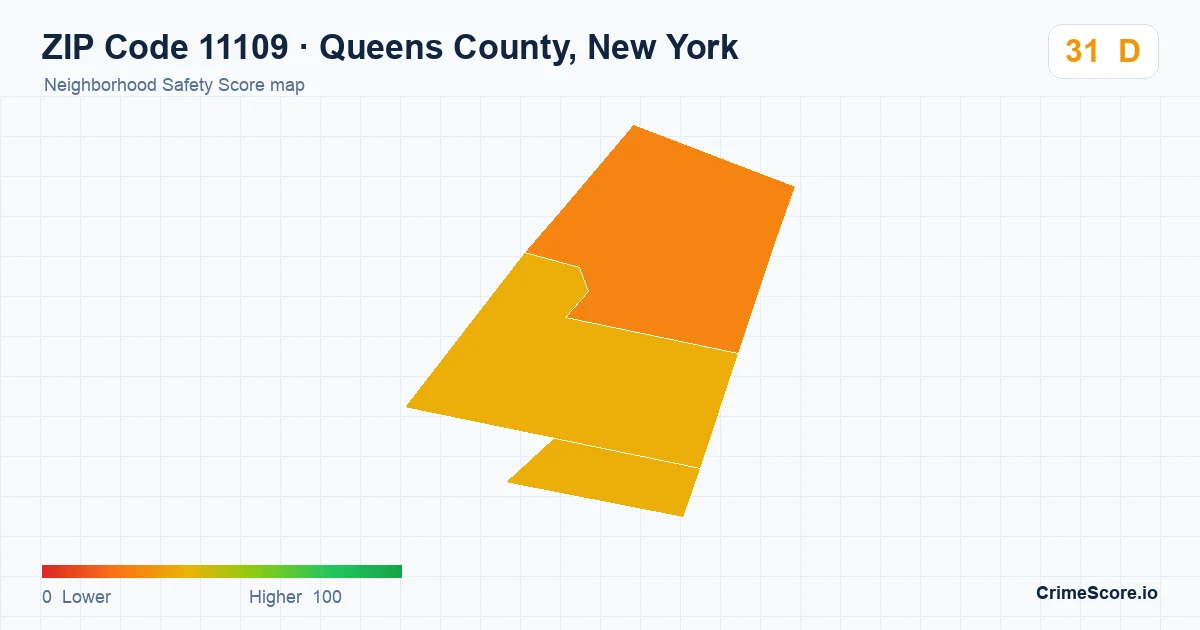 ZIP Code 11109 in Queens County, New York neighborhood Safety Score map