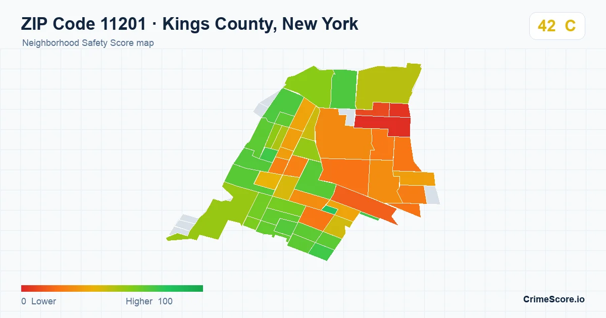 ZIP Code 11201 in Kings County, New York neighborhood Safety Score map