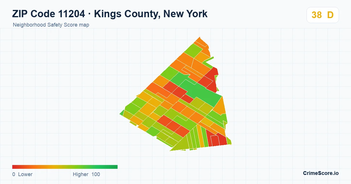 ZIP Code 11204 in Kings County, New York neighborhood Safety Score map