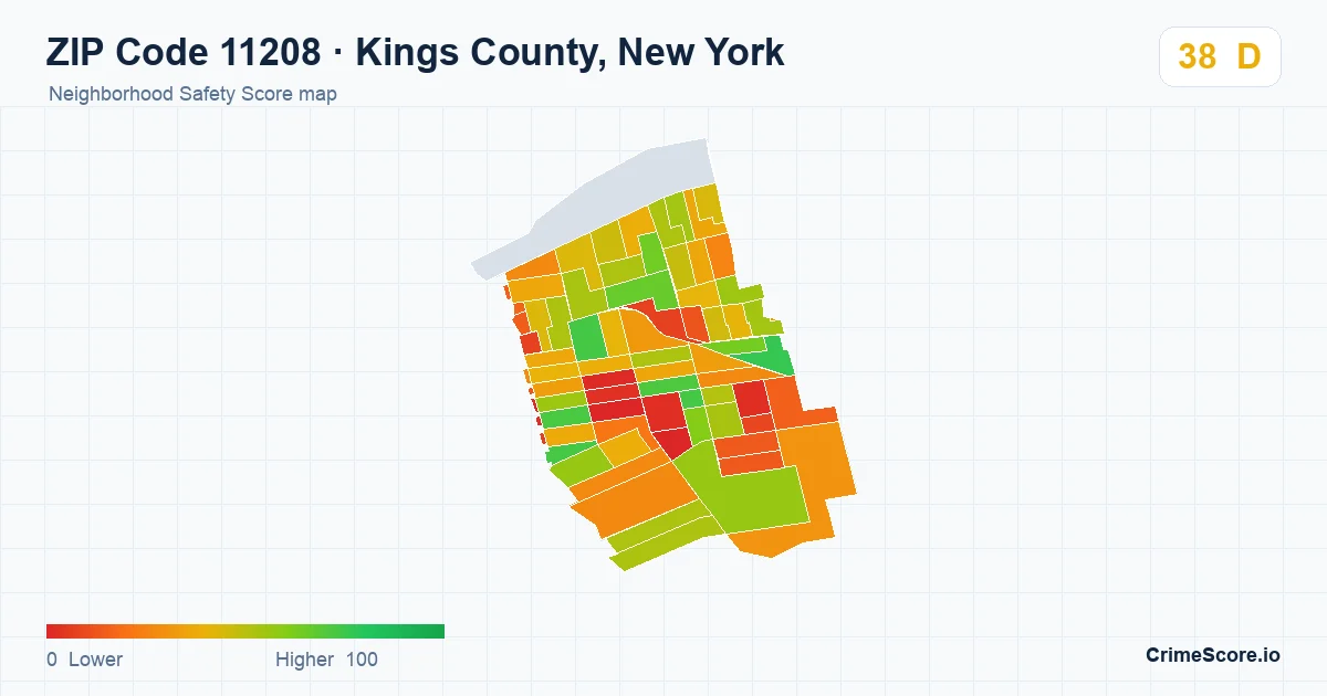 ZIP Code 11208 in Kings County, New York neighborhood Safety Score map