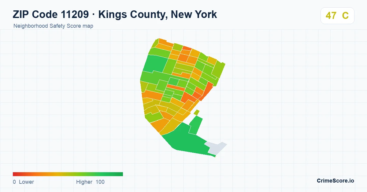ZIP Code 11209 in Kings County, New York neighborhood Safety Score map