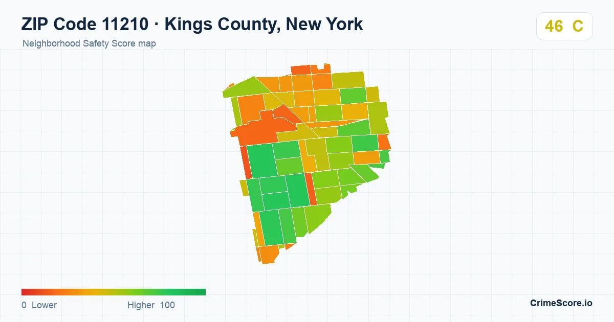 ZIP Code 11210 in Kings County, New York neighborhood Safety Score map