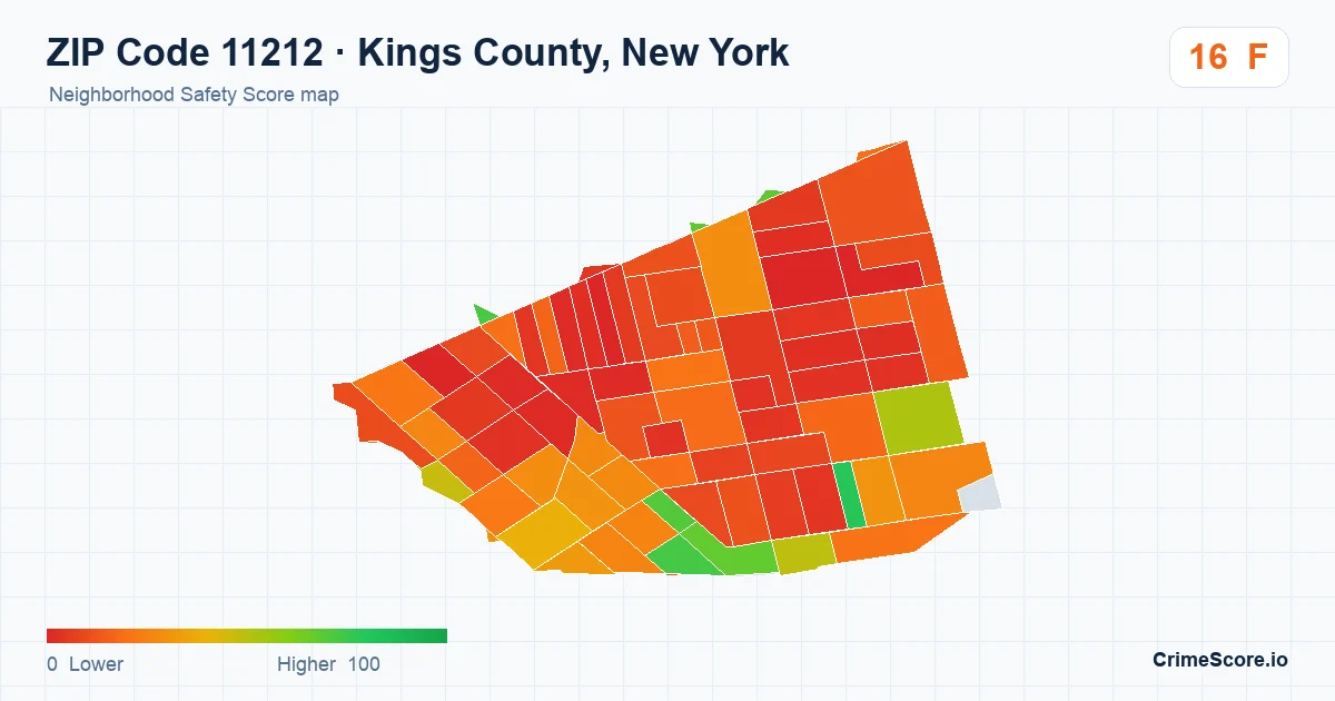 ZIP Code 11212 in Kings County, New York neighborhood Safety Score map