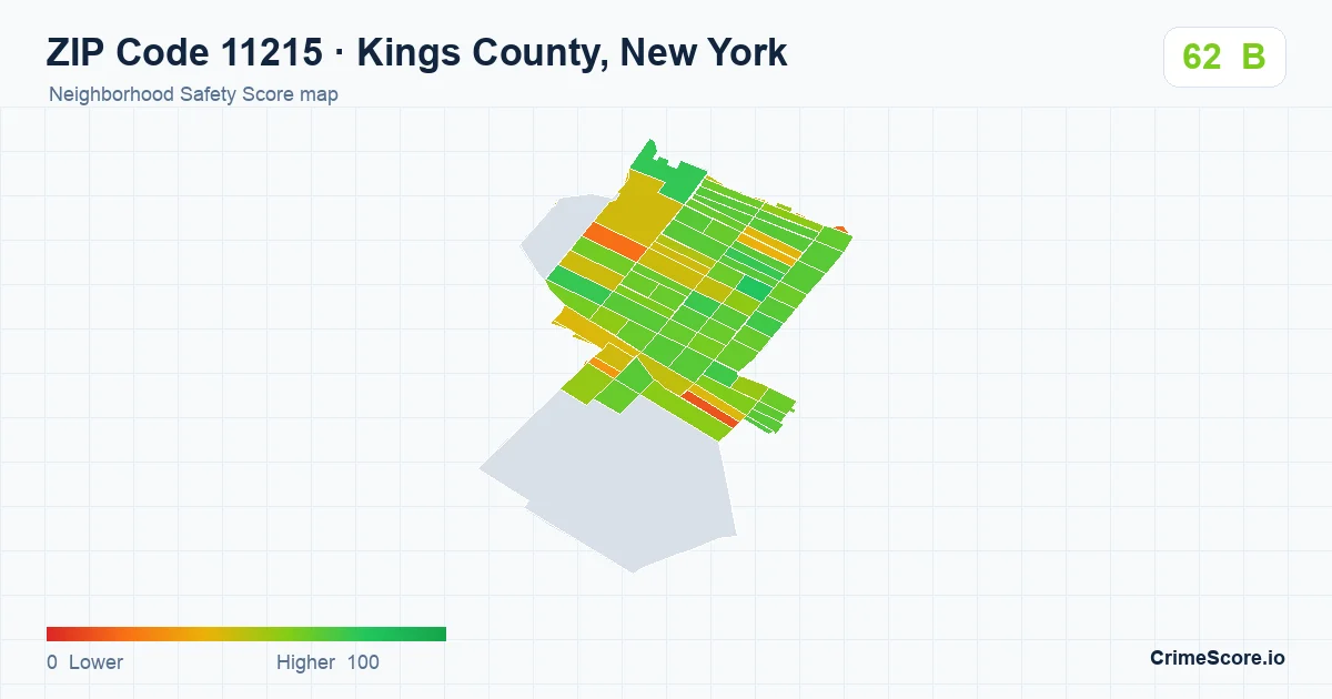 ZIP Code 11215 in Kings County, New York neighborhood Safety Score map