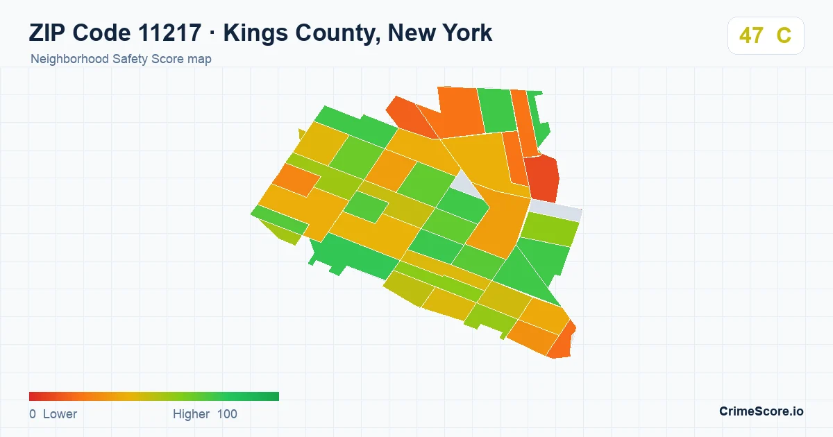 ZIP Code 11217 in Kings County, New York neighborhood Safety Score map